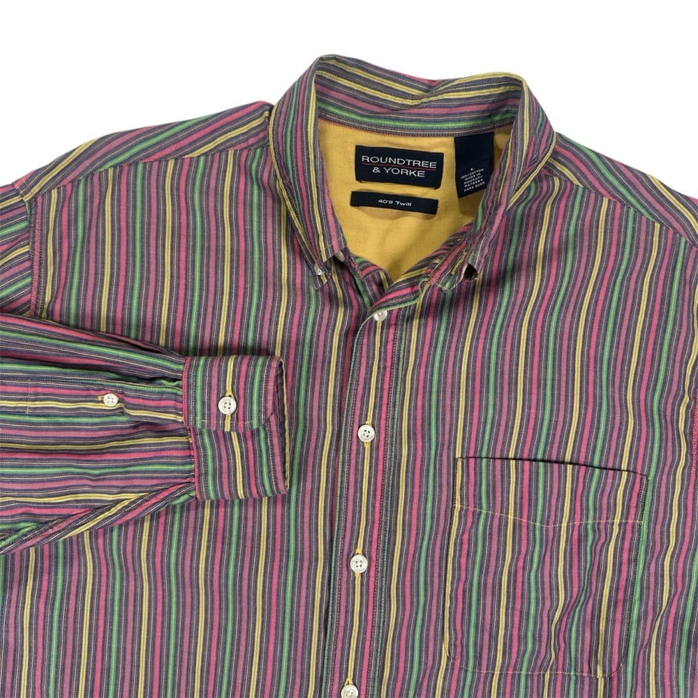 Vintage Roundtree & Yorke Multicolor Striped Button Down Shirt Large Dadcore